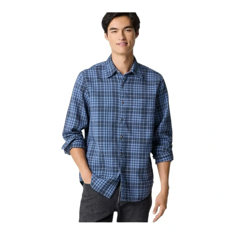 NWT! J. Crew Navy Blue Sky Plaid Waffle Dobby Shirt. Size Large.